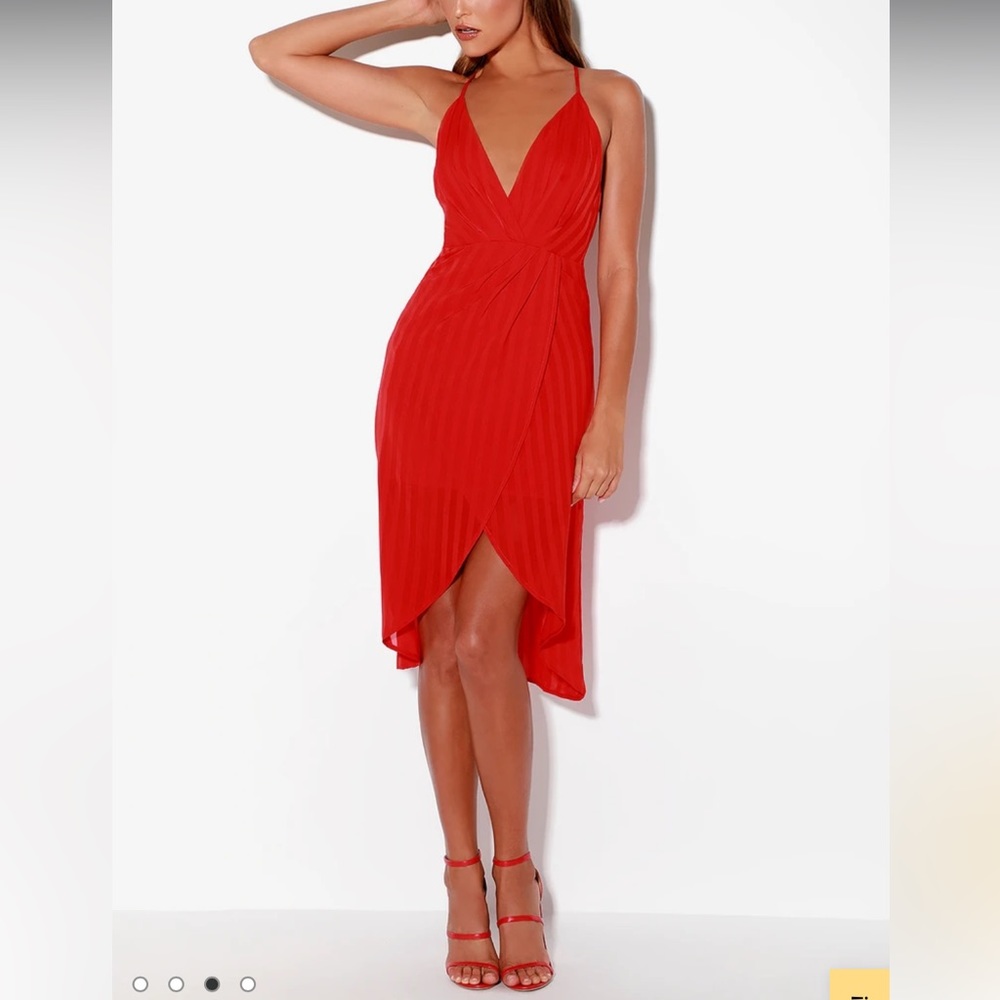 Lulus Panache Red Backless Midi Dress deep V - Picture 3 of 7